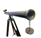 Nautical Double Barrel Telescope Antique Brass Astro With Wooden Tripod Office Decorative